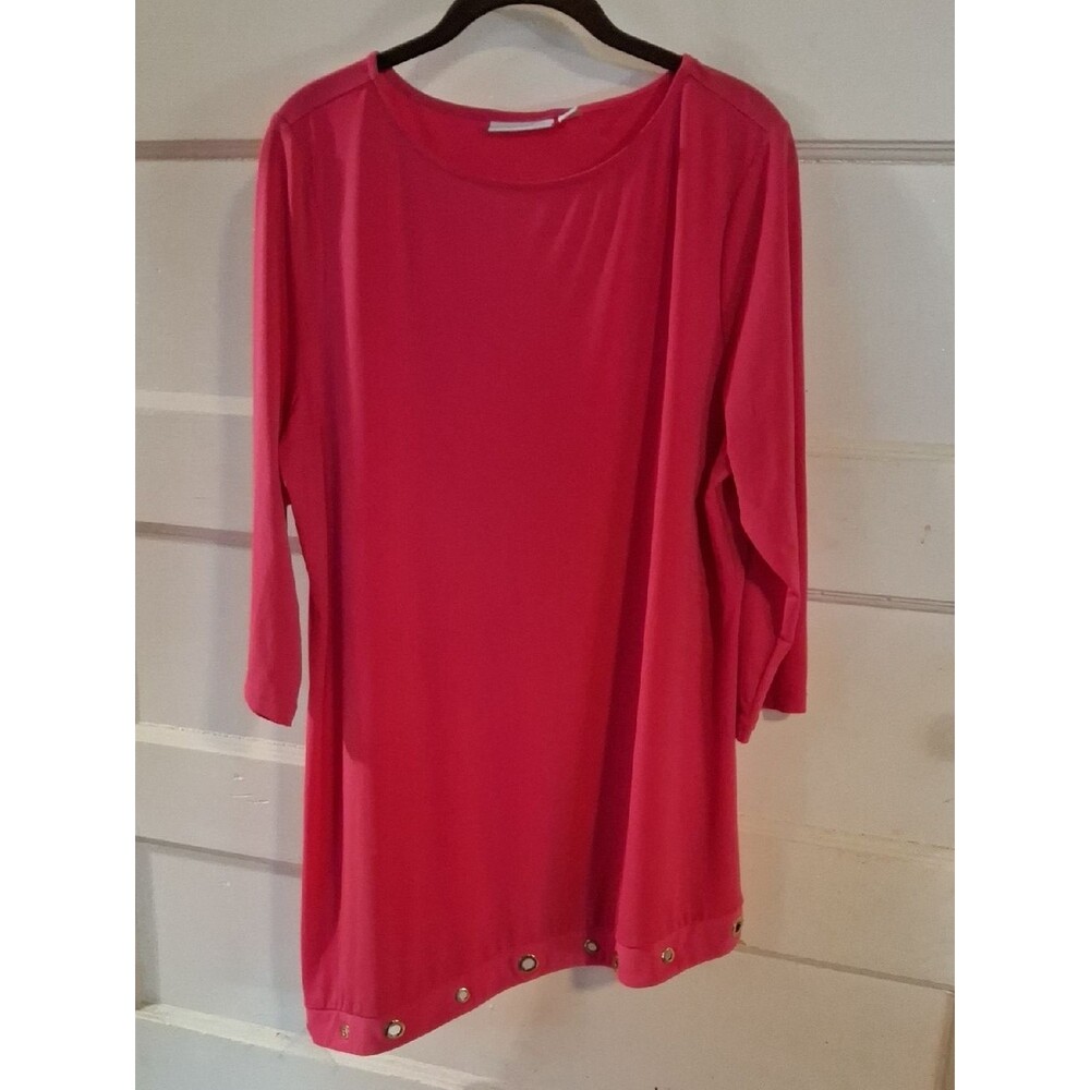 Susan Graver Bright Pink Long Sleeve Scoop Neck Tunic (Mis393)